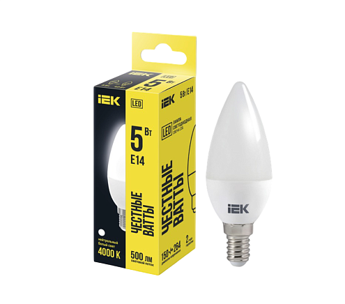 Лампа светодиодная C35 свеча 5Вт 230В 4000К E14 IEK LLE-C35-5-230-40-E14: фотография 1