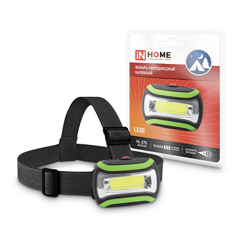 Фонарь налобный HL 07G LED 3ААА 3 реж. зел. IN HOME 4690612031842: фотография 1