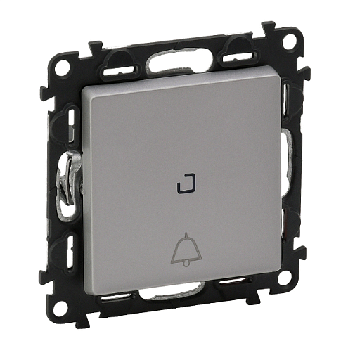 Механизм выключателя кноп. Valena Life 6А 250В безвинт. зажимы с лиц. панелью с символом &quot;звонок&quot; с подсветкой алюм. Leg 752316: фотография 1