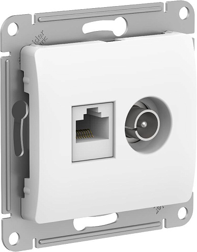 Розетка компьютерная + телевизионная 2-местная Glossa RJ45 кат.5E + TV механизм белый Systeme Electric GSL000189: фотография 1