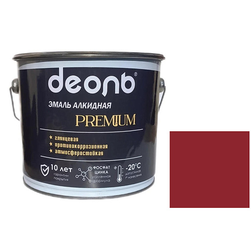 Антикоррозионная глянцевая эмаль PREMIUM ДЕОЛЬ Красное вино RAL 3005 2,7л : фотография 1