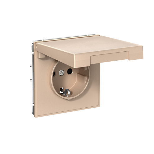 Розетка ArtGallery 16А IP20 с заземлением защитные шторки с крышкой механизм песочный Systeme Electric GAL001246: фотография 1