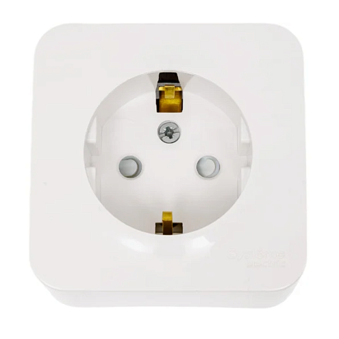 Розетка 1-м ОП Blanca 16А IP20 250В с заземлением защитные шторки с монтажной пластиной белая SE BLNRA011121: фотография 1