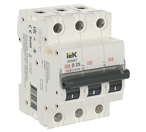 Выключатель автоматический модульный 3п D 25А M10N ARMAT IEK AR-M10N-3-D025: фотография 1