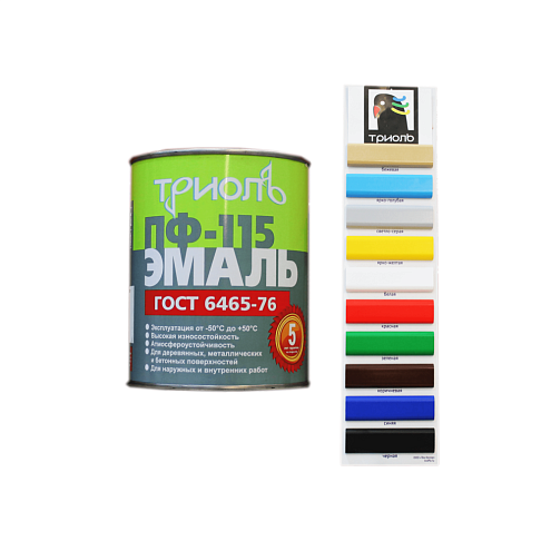 Эмаль ПФ-115 (ГОСТ 6465-76) «ТРИОЛЬ» Черный RAL9004,  0,8кг: фотография 1