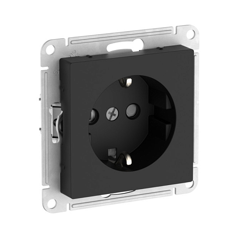 Розетка AtlasDesign 16А с заземлением защитные шторки с быстрозажимными клеммами механизм карбон Systeme Electric ATN001045S: фотография 1