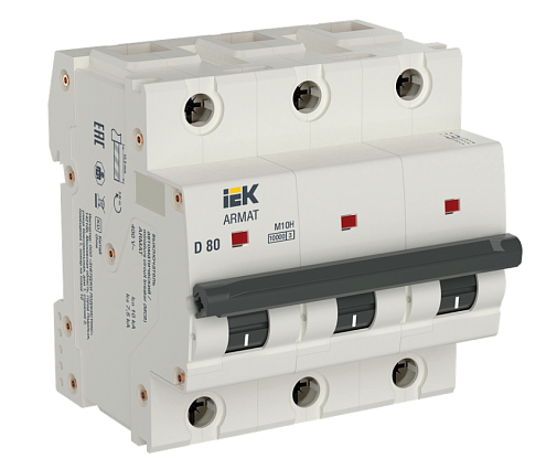 Выключатель автоматический модульный 3п D 80А M10H ARMAT IEK AR-M10H-3-D080: фотография 1