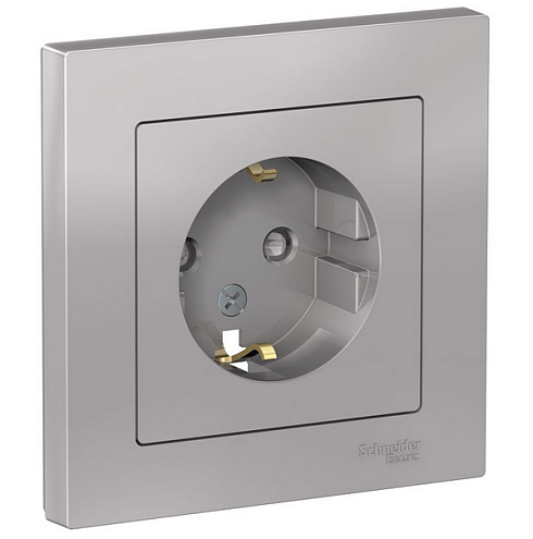 Розетка ATLAS DESIGN с заземл. защ. шторки 16А в сборе алюм. SchE ATN000344: фотография 1