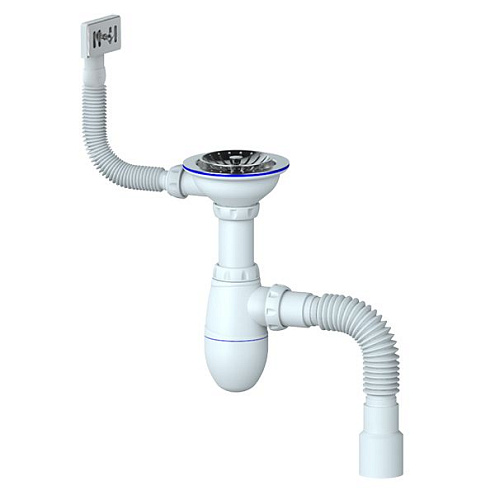 Сифон 3 1/2&quot;х40 с прямоугольным переливом, с гофрой 40х40х50 Unicorn B425: фотография 1