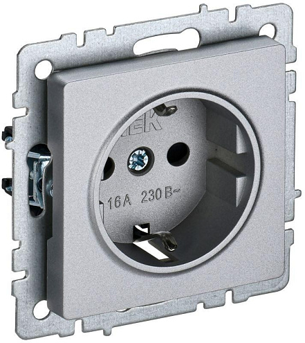 Розетка BRITE РС11-1-0-БрА 16А с заземл. без защ. шторки алюм. IEK BR-R11-16-K47: фотография 1