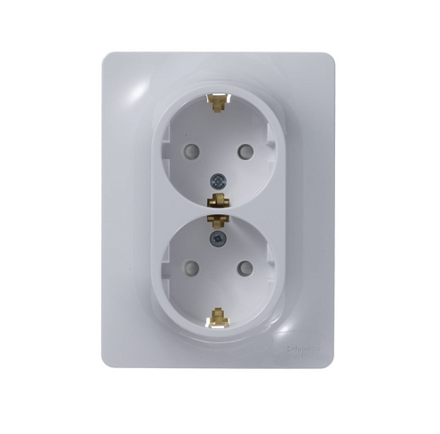 Розетка двойная Glossa 16А IP20 с заземлением защитные шторки в сборе белый Systeme Electric GSL000126: фотография 1