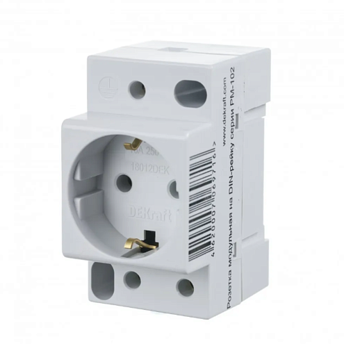 Розетка модульная РМ-102 16А 220В 2P+PEN на DIN-рейку DEKraft 18012DEK: фотография 1