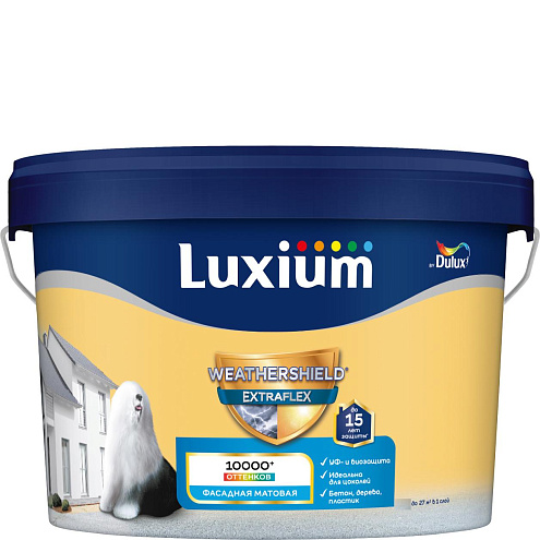 Краска Luxium Weathershield Extraflex Фасадная для минеральных, деревянных и ПВХ поверхностей, матовая BC 2,25л: фотография 1