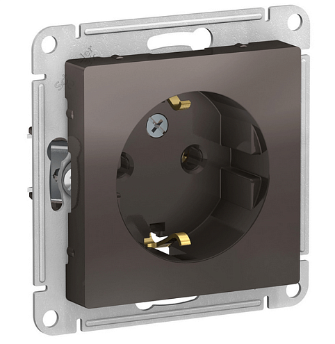 Механизм розетки 1-м СП ATLAS DESIGN с заземл. 16А мокко SchE ATN000643: фотография 1
