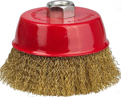 Чашечная щетка,  60мм, посадочный М14, витая латунированная проволока 0,3мм, STAYER: фотография 1