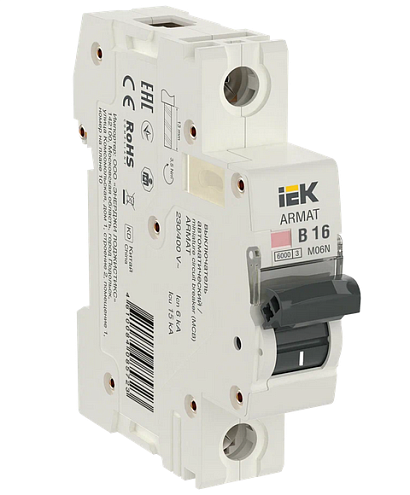 Выключатель автоматический модульный 1п B 16А M06N ARMAT IEK AR-M06N-1-B016: фотография 1