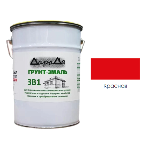 Грунт-эмаль по ржавчине «ДараДа 3в1» АУ (ГОСТ Р51693-2000), красный, 22кг: фотография 1