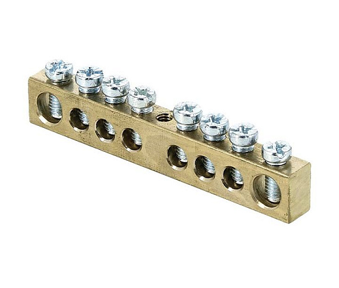 Шина PEN &quot;ноль-земля&quot; 6х9 8 отвер. латунь крепеж по центру PROxima EKF sn0-63-08: фотография 1