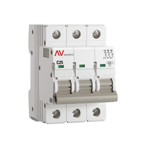 Выключатель автоматический модульный 3п C 25А 6кА AV-6 AVERES EKF mcb6-3-25C-av: фотография 1