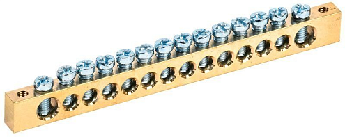 Шина PEN "земля-ноль" 8х12мм 14/2 (14групп/крепеж по краям) IEK YNN21-14-100: фотография 1