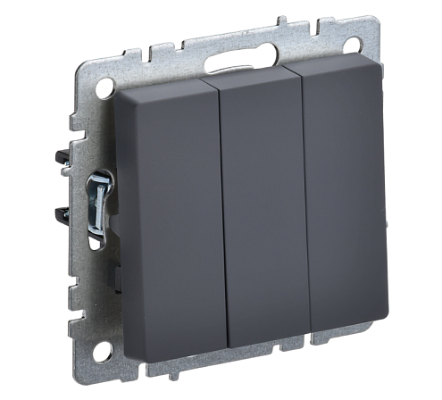 Выключатель 3-клавишный BRITE ВС10-3-0-БрГ 10А механизм графит IEK BR-V30-0-10-K53: фотография 1