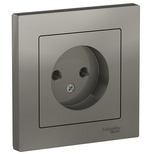 Розетка ATLAS DESIGN без заземл. 16А в сборе сталь SchE ATN000940: фотография 1