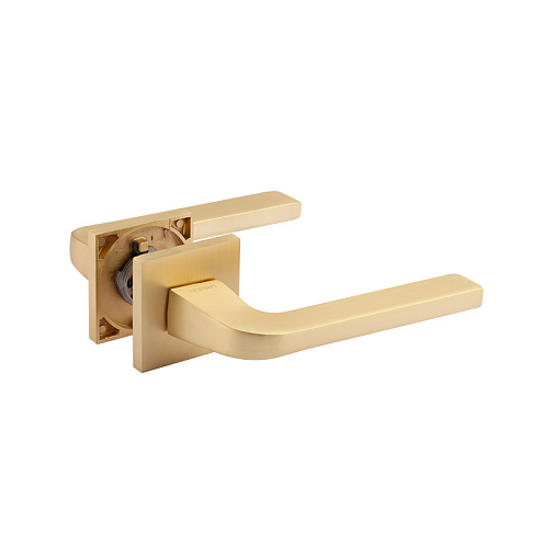 Ручка дверная НОРА-М Slim 141К сатинированное золото на квадратной накладке: фотография 1