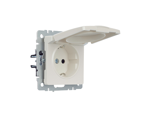 Розетка 1-местная BRITE РСбш10-3-БрЖ с заземлением с защитными шторками и крышкой 16А IP20 механизм жемчуг IEK BR-R16-16-K36: фотография 1