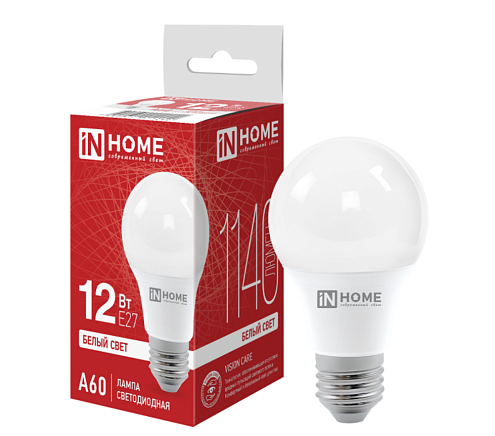 Лампа светодиодная LED-A60-VC 12Вт груша 4000К E27 1140Лм 230В IN HOME 4690612020242: фотография 1