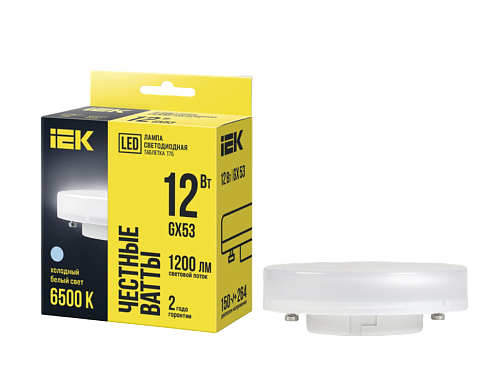 Лампа светодиодная T75 таблетка 12Вт 230В 6500К GX53 IEK LLE-T80-12-230-65-GX53: фотография 1