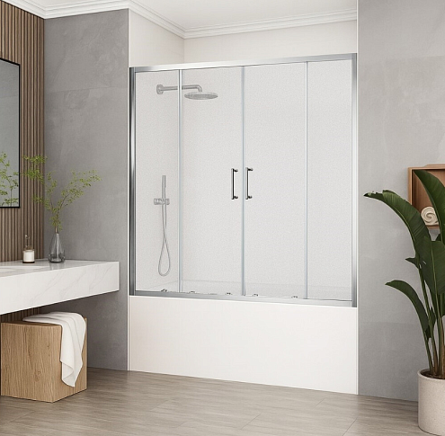 Шторка для ванны SANTREK AQUA Slim DF-1700-G-Chrome раздвижная, 1700х1400 стекло Грейп 5мм, профиль  Хром: фотография 1