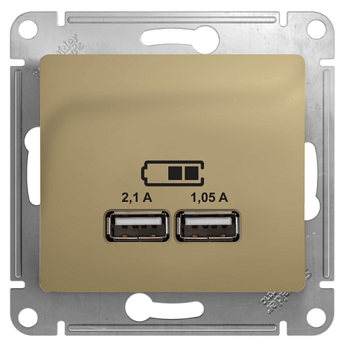 Розетка USB двойная Glossa тип A+A 5В/2100мА 2х5В/1050мА механизм титан Systeme Electric GSL000433: фотография 1