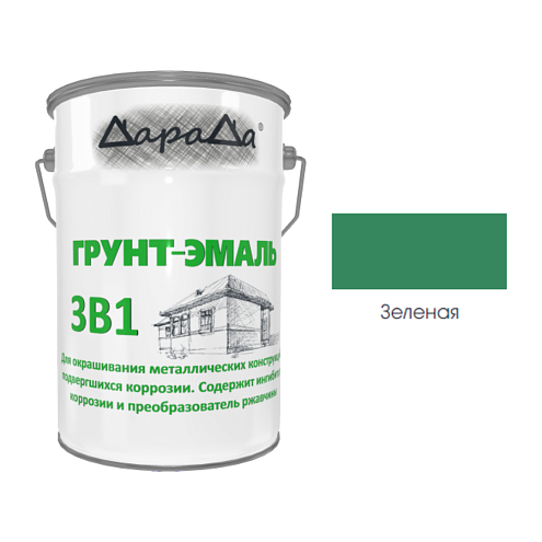 Грунт-эмаль по ржавчине «ДараДа 3 в1» АУ (ГОСТ Р51693-2000), зеленый, 5кг: фотография 1