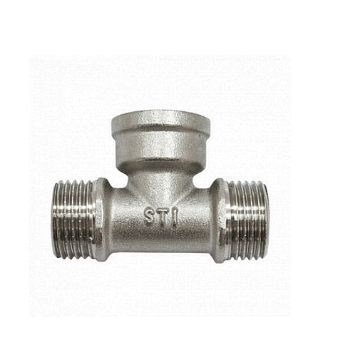 Тройник латунный 1/2&quot; Н-В-Н никелированный STI: фотография 1