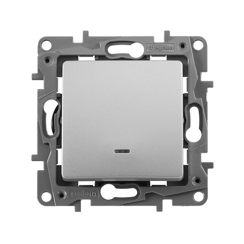 Механизм выключателя 1-кл. СП Etika 10А IP20 с подсветкой алюм. Leg 672403: фотография 1