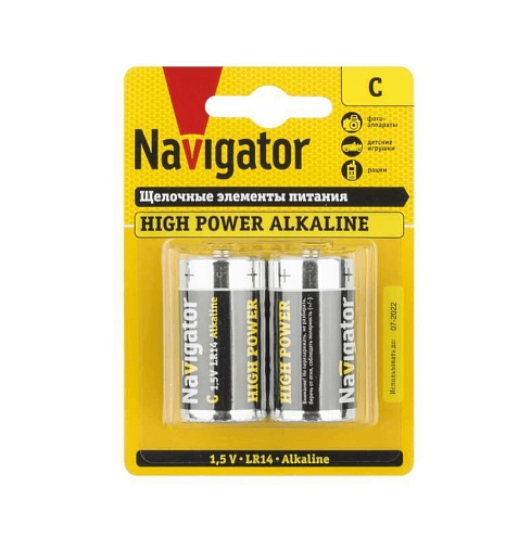 Элемент питания алкалиновый C/LR14 94 754 NBT-NE-LR14-BP2 (блист.2шт) NAVIGATOR 94754: фотография 1