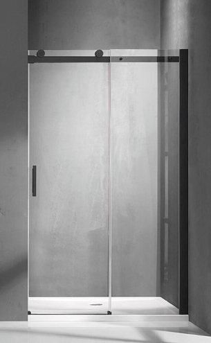 Душевое ограждение SANTREK AQUA Evo-DF-1300-C-Matt Black 1300х1950 прямое стекло прозрачное 8мм, профиль Чёрный: фотография 1