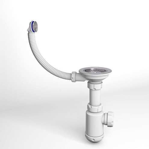 Сифон одинарный комбинированный 3 1/2&quot; c круглым переливом, винт Санпласт Grand: фотография 1