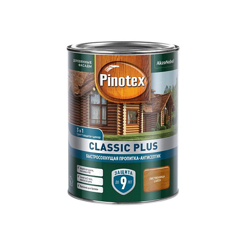 Пропитка-антисептик 3 в1 Pinotex Classic Plus акрил-алкидная, Лиственница 0,9л: фотография 1