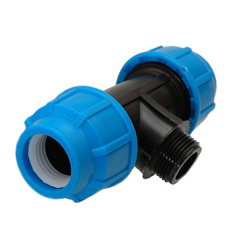 Тройник ПЭ 25х1&quot;х25 наружная резьба обжимной ТПК-Аква: фотография 1