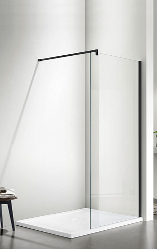 Душевое ограждение SANTREK AQUA Тour - SG-900-С-Matt Black 900х1950 стекло прозрачное 6мм, профиль чёрный , штанга в комплекте: фотография 1