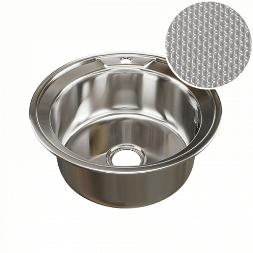 Мойка круг d 490 выпуск 3 1/2" MIXLINE 180 мм с сифоном без гофры ДЕКОР: фотография 1