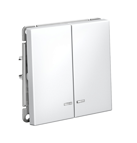 Выключатель 2-клавишный ArtGallery (сх.5а) 10AX с подсветкой с быстрозажимными клеммами механизм белый Systeme Electric GAL000153S: фотография 1