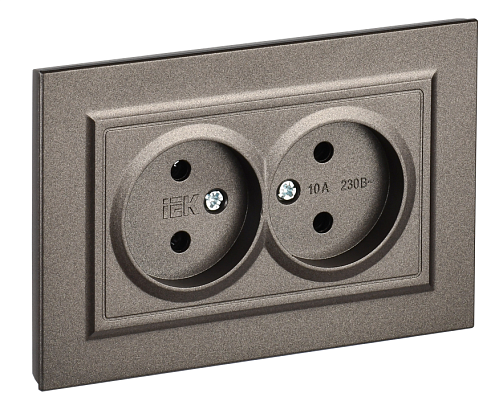 Розетка 2-местная BRITE РС12-2-БрТБ без заземления без защитных шторок 10А в сборе темная бронза IEK BR-R20-10-K45-F: фотография 1