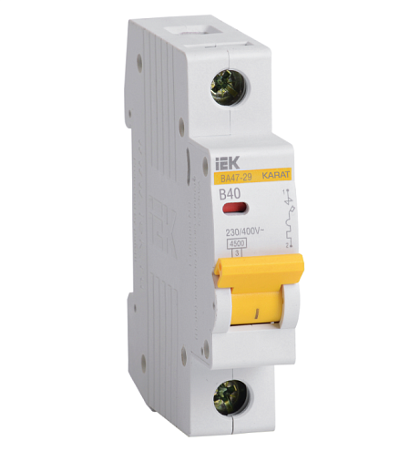 Выключатель автоматический модульный 1п B 40А 4.5кА ВА47-29 KARAT IEK MVA20-1-040-B: фотография 1