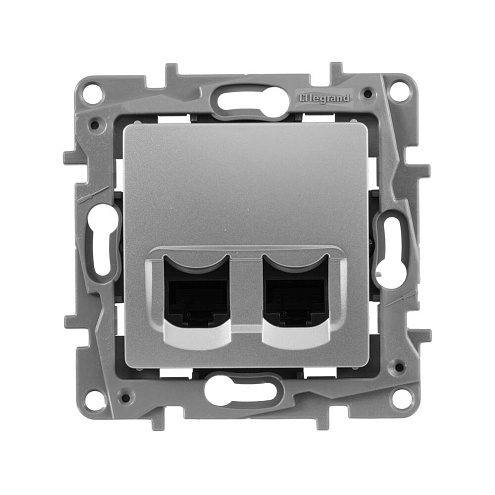 Механизм розетки комп. СП Etika RJ45 + RJ45 CAT.5E UTP алюм. Leg 672455: фотография 1