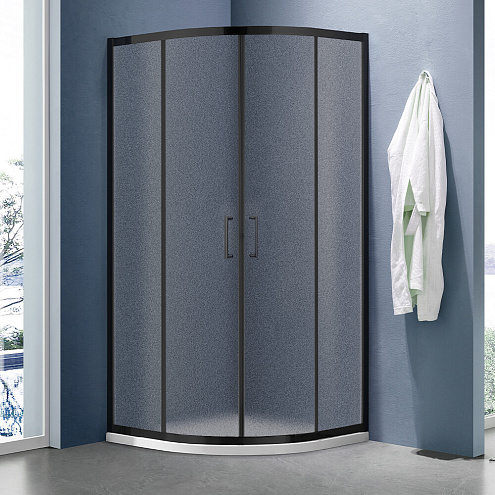Душевое ограждение SANTREK AQUA Lea-R-1000-G-Matt Black 1000х1000х1850 радиус, стекло Грейп 5мм, профиль Чёрный  : фотография 1