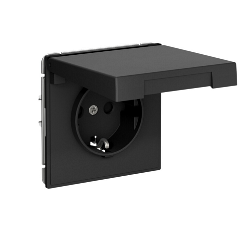 Розетка ArtGallery 16А IP20 с заземлением со шторками с крышкой быстрозажимные клеммы механизм карбон Systeme Electric GAL001046S: фотография 1