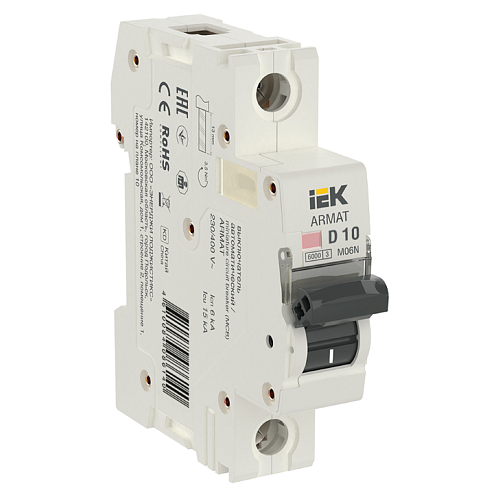 Выключатель автоматический модульный 1п D 10А M06N ARMAT IEK AR-M06N-1-D010: фотография 1