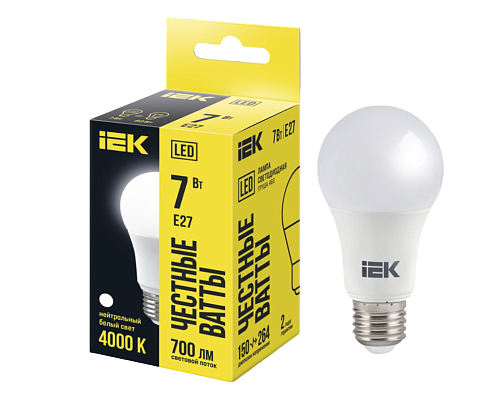 Лампа светодиодная A60 груша 7Вт 230В 4000К E27 IEK LLE-A60-7-230-40-E27: фотография 1